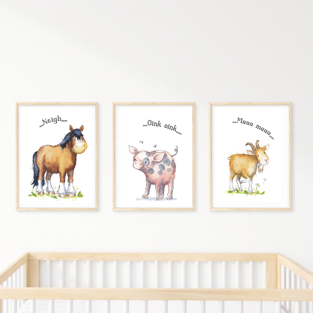 Farm animals nursery print decor set  -  A4