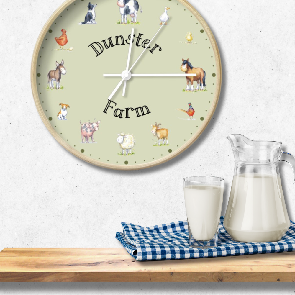 Farm animals kitchen clock - farm name