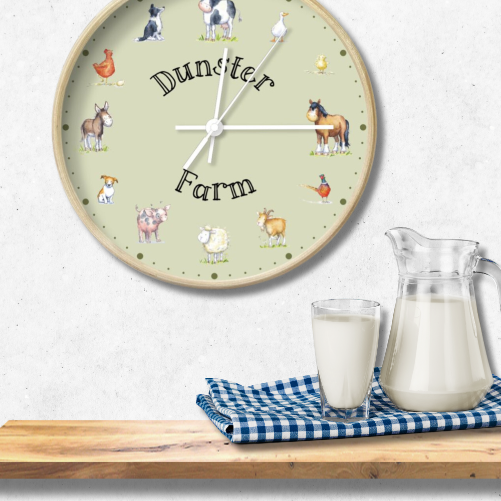 Farm animals kitchen clock - farm name or child’s name