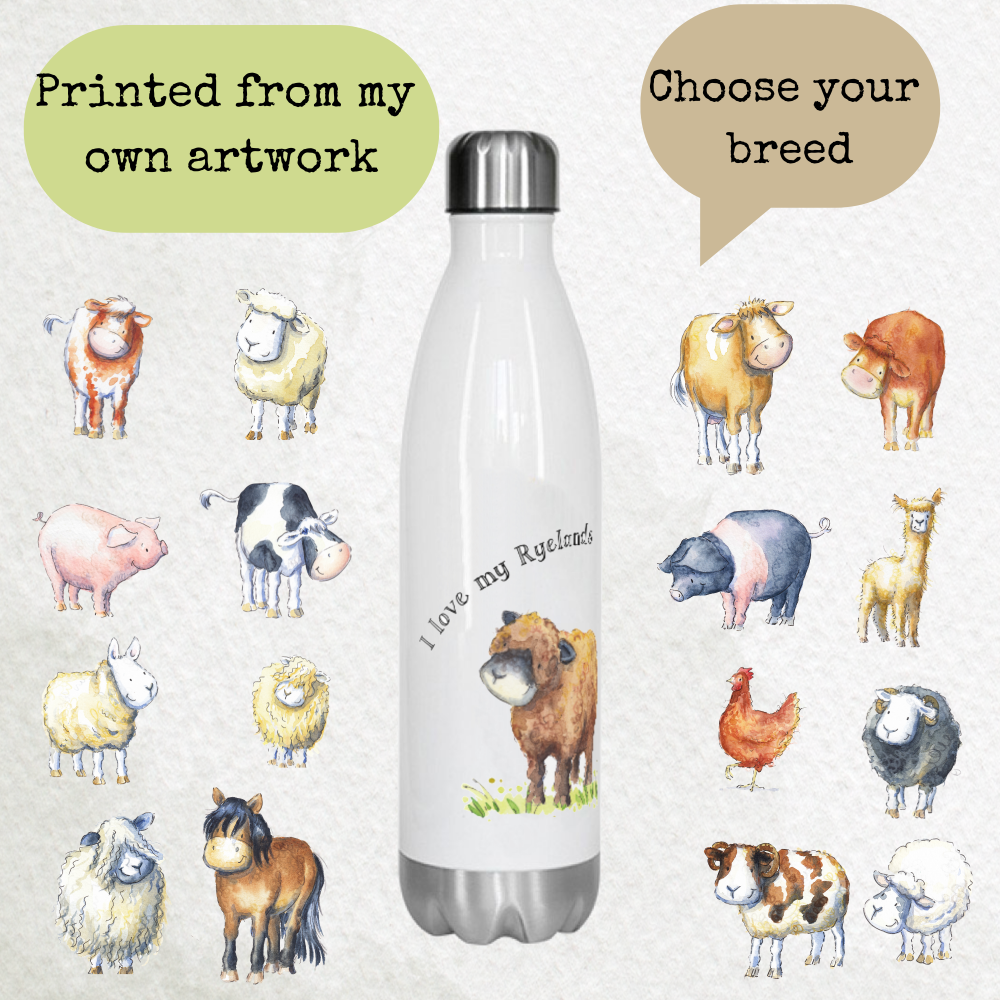 Cow breeds  thermal water bottle - personalised