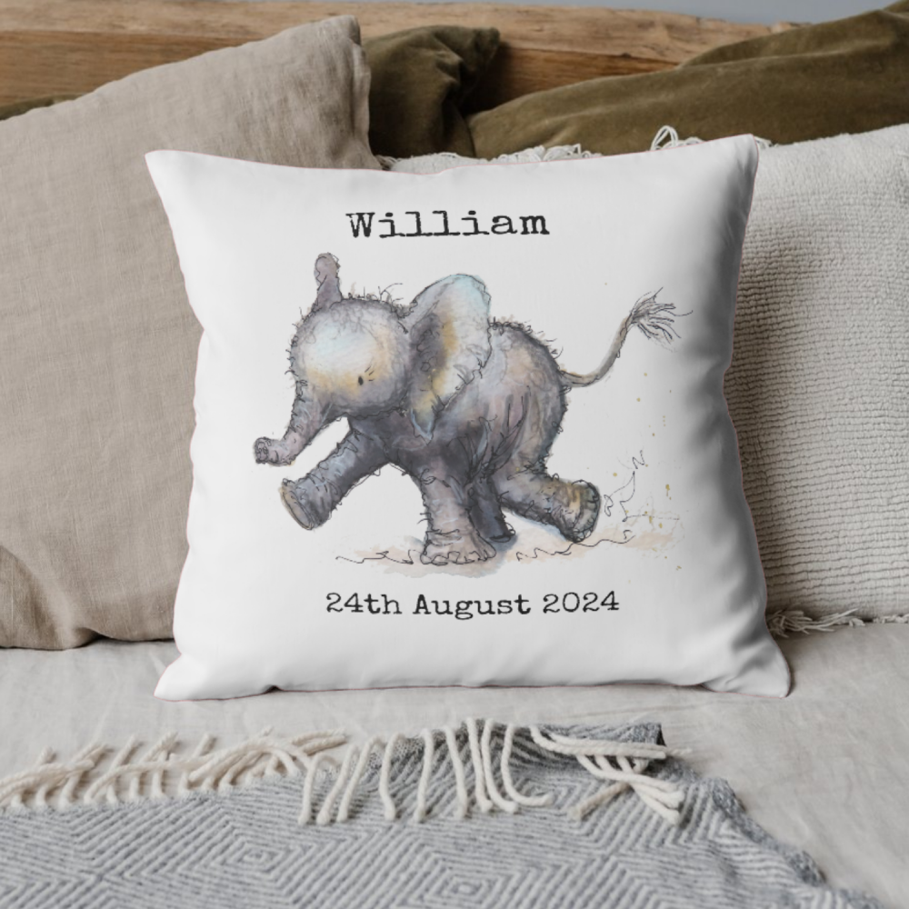 Elephant baby cushion- personalised