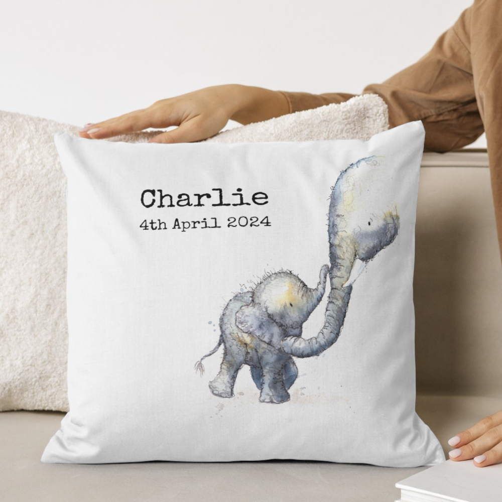 Elephant mummy and baby cushion- personalised