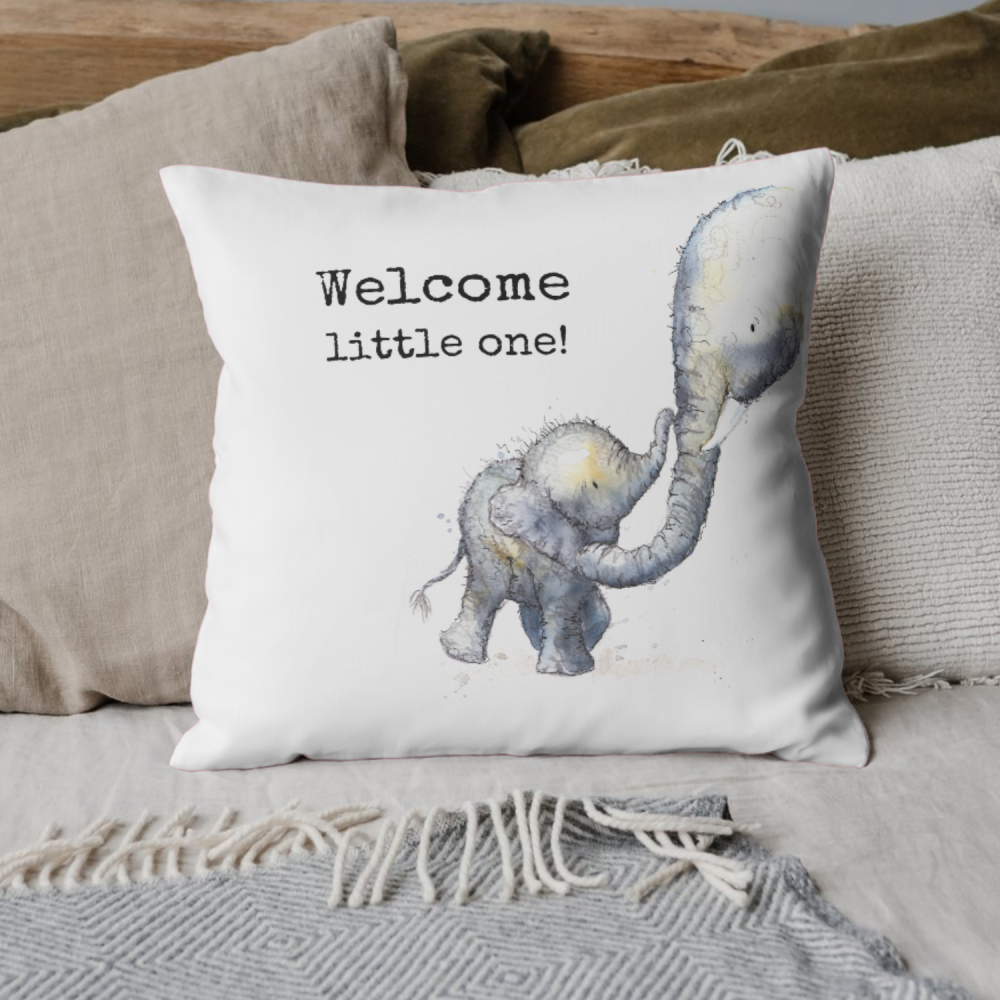 <!--460-->Elephant mummy and baby cushion- personalised