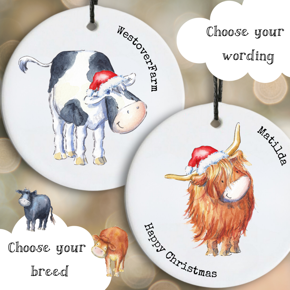 Cow breed personalised hanging ceramic decoration