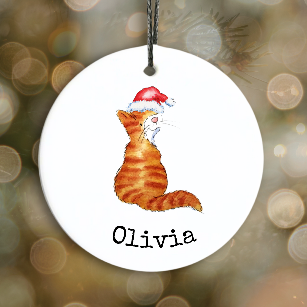 Cat personalised hanging ceramic decoration