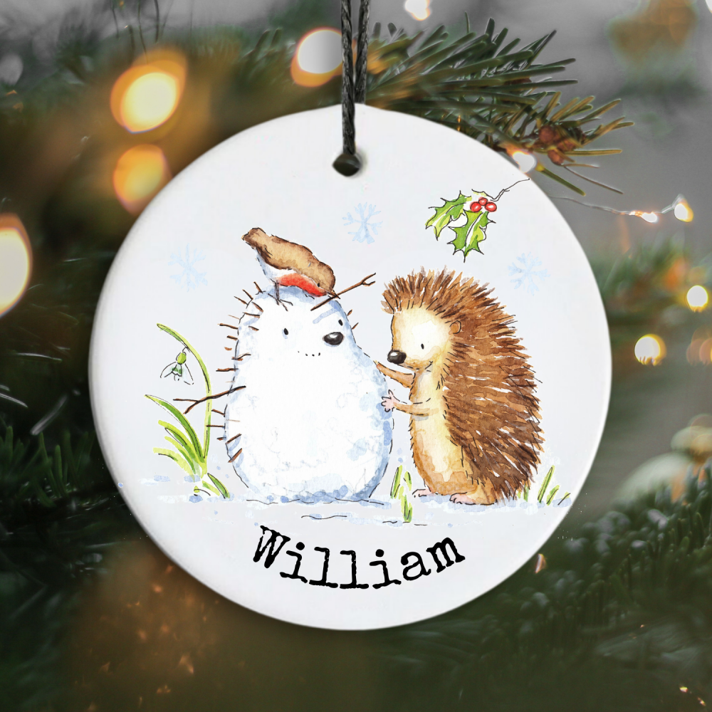 Christmas hedgehog hanging ceramic decoration