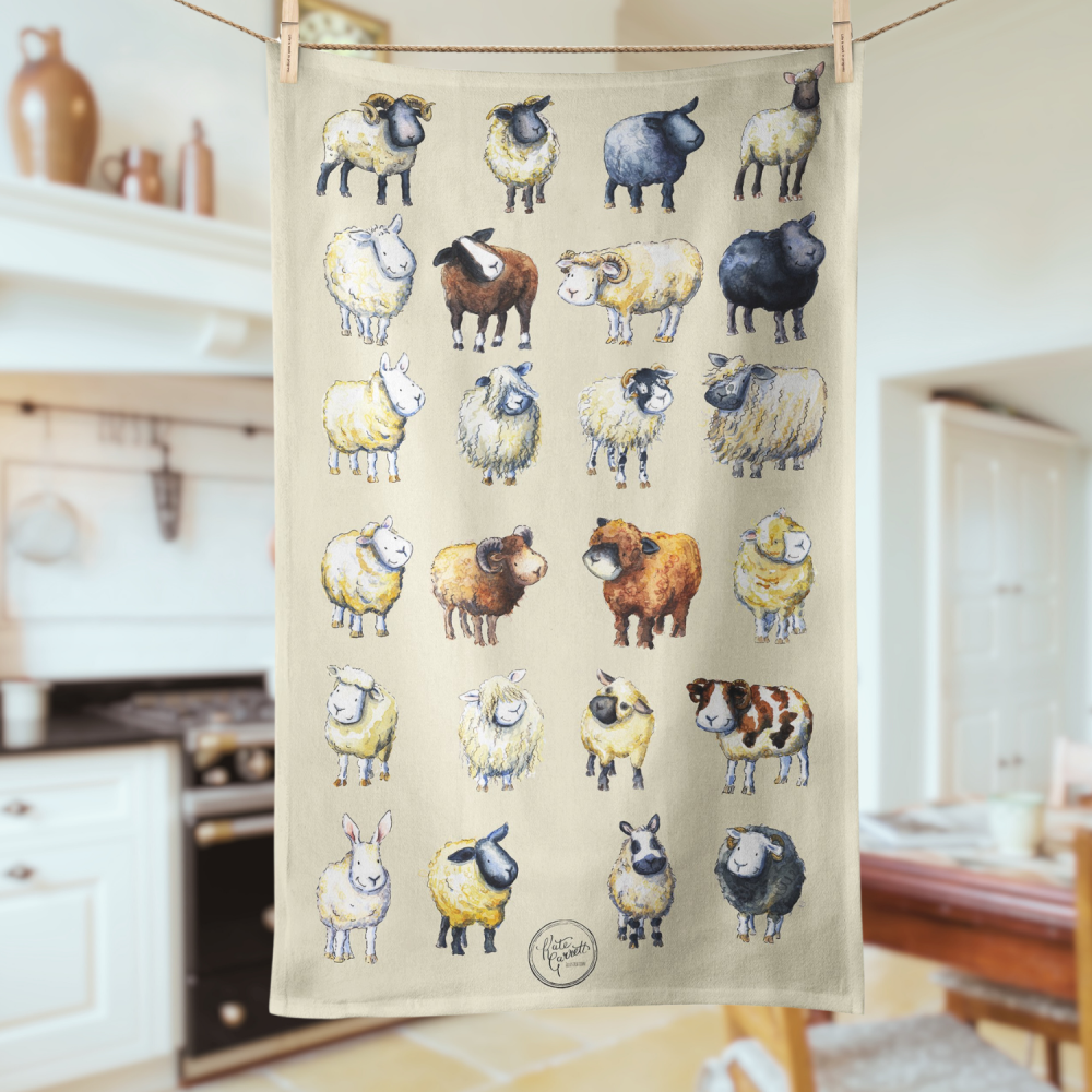 Sheep breeds tea towel