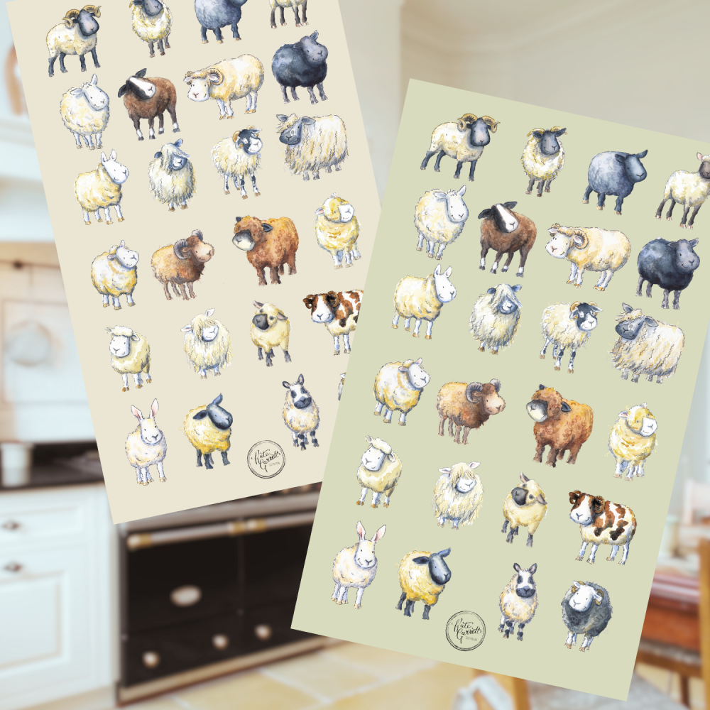 Sheep breeds tea towel