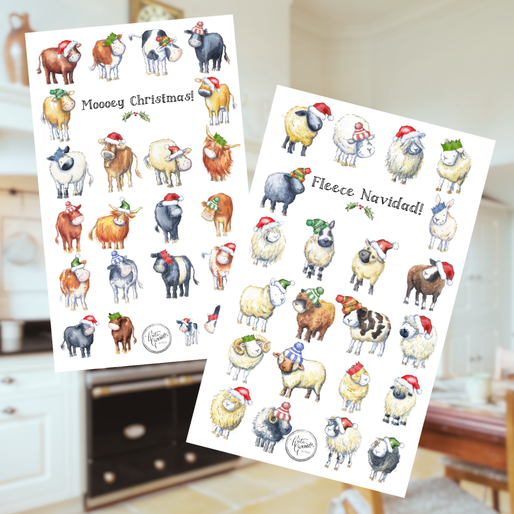 Sheep breeds Christmas tea towel