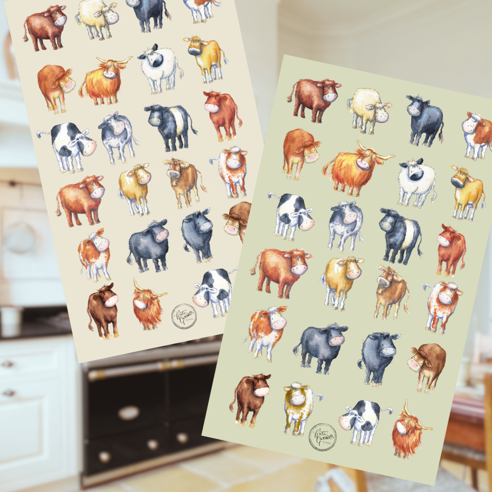 Cow breeds tea towel