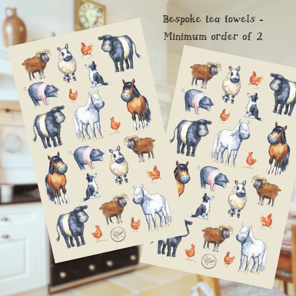 Bespoke farm animals tea towel