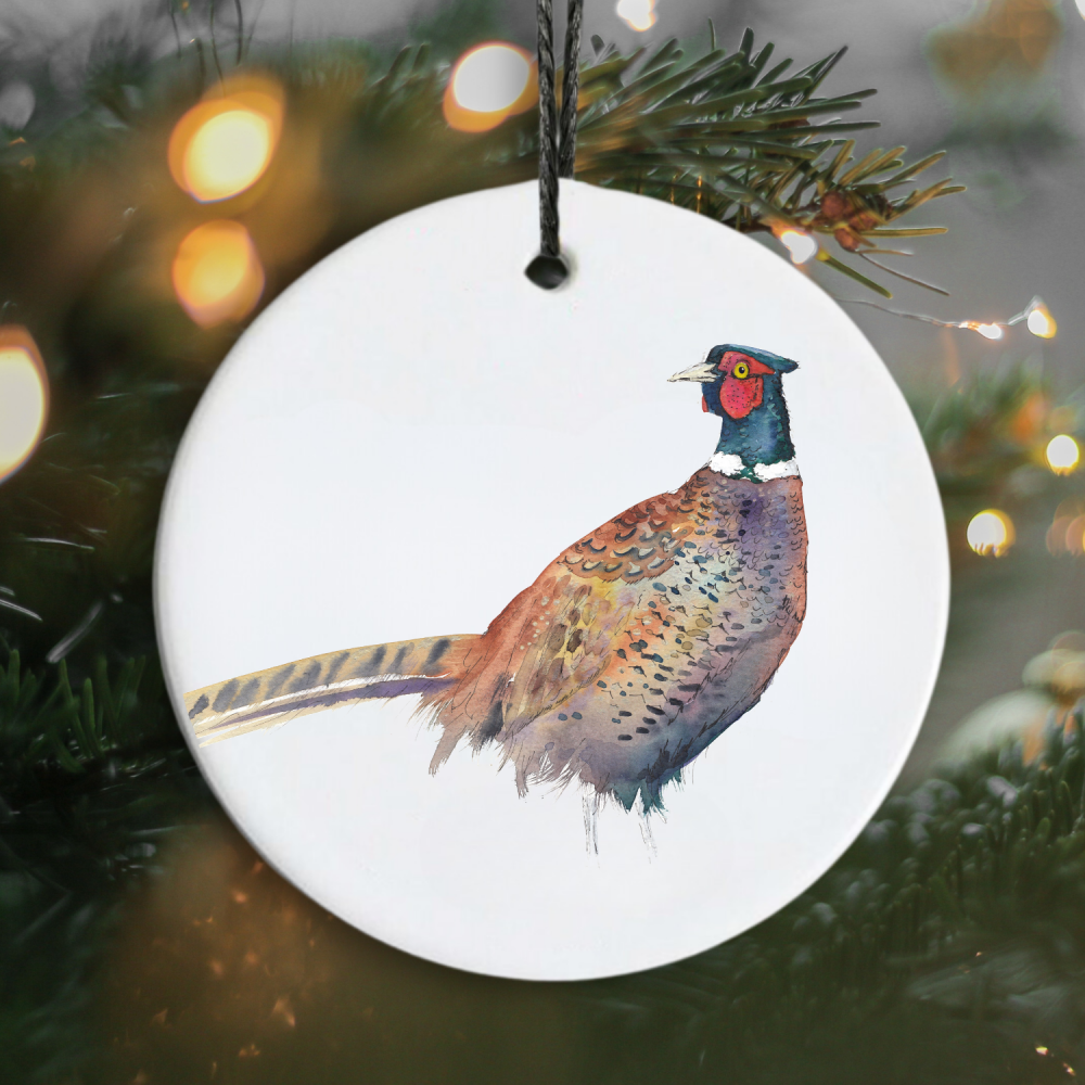 Watercolour Pheasant double sided hanging ceramic decoration