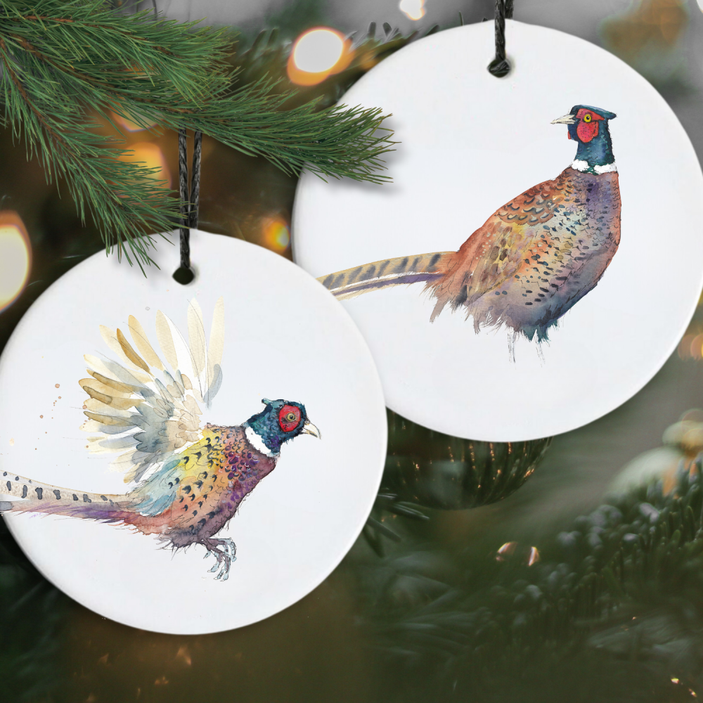 Watercolour Pheasant double sided hanging ceramic decoration