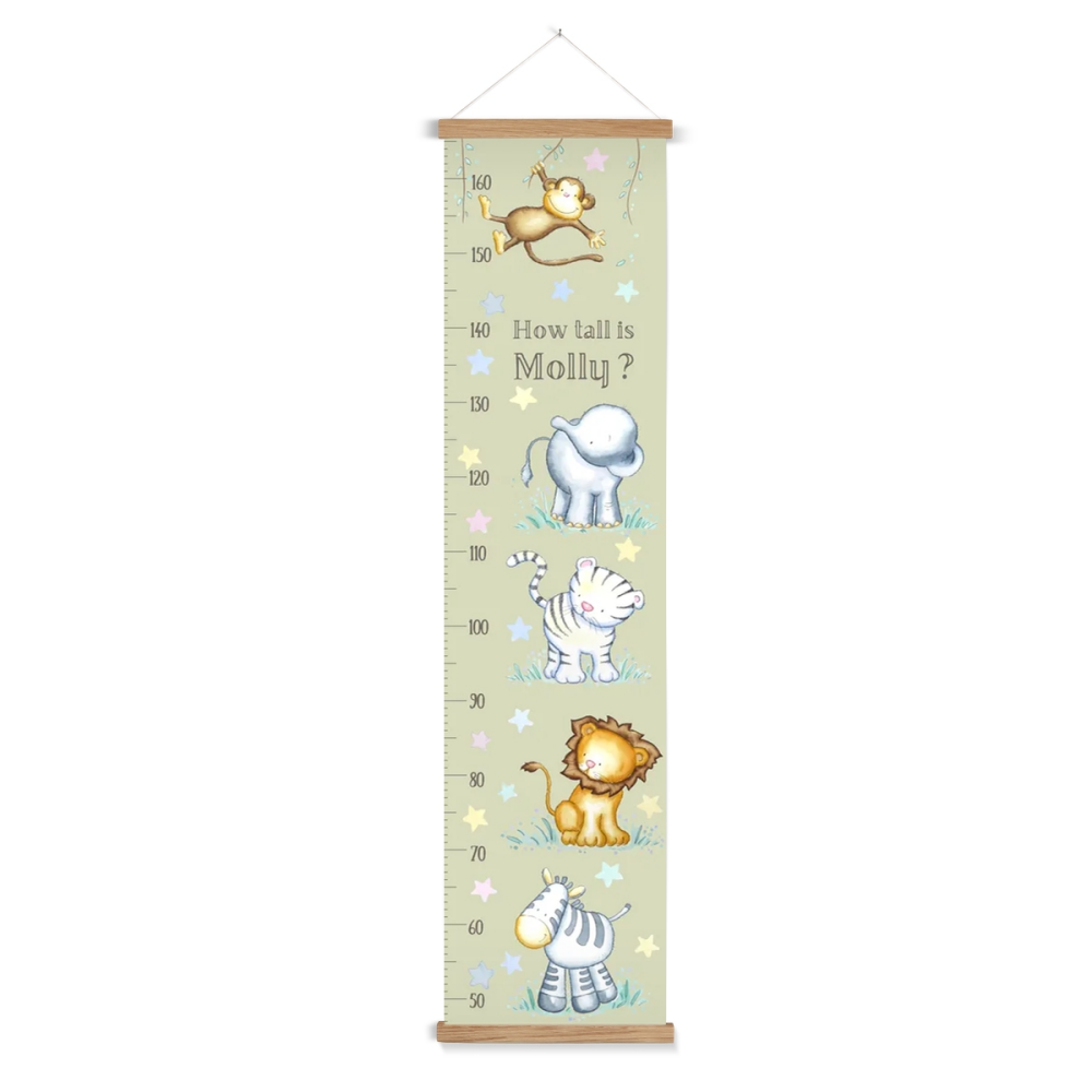 Jungle animals personalised height chart - pale olive