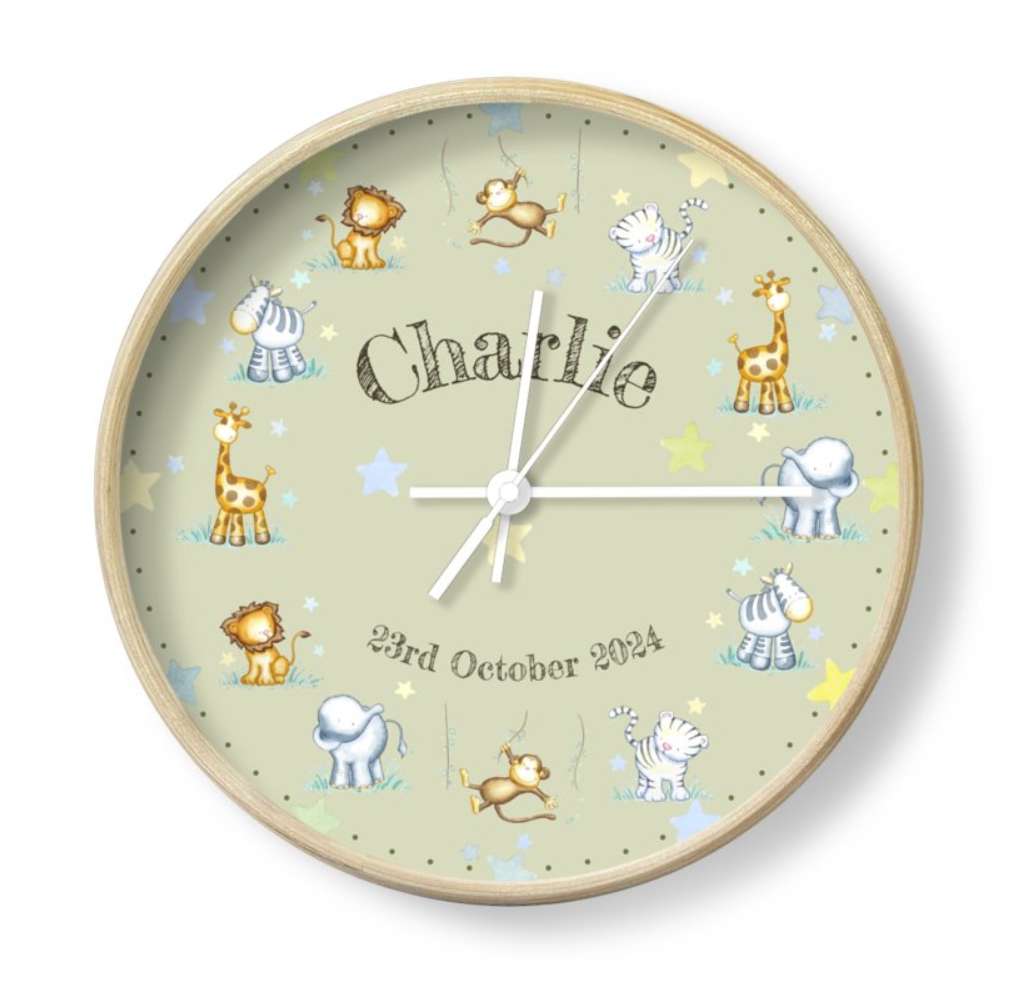 Baby Jungle nursery clock - personalised with child’s name