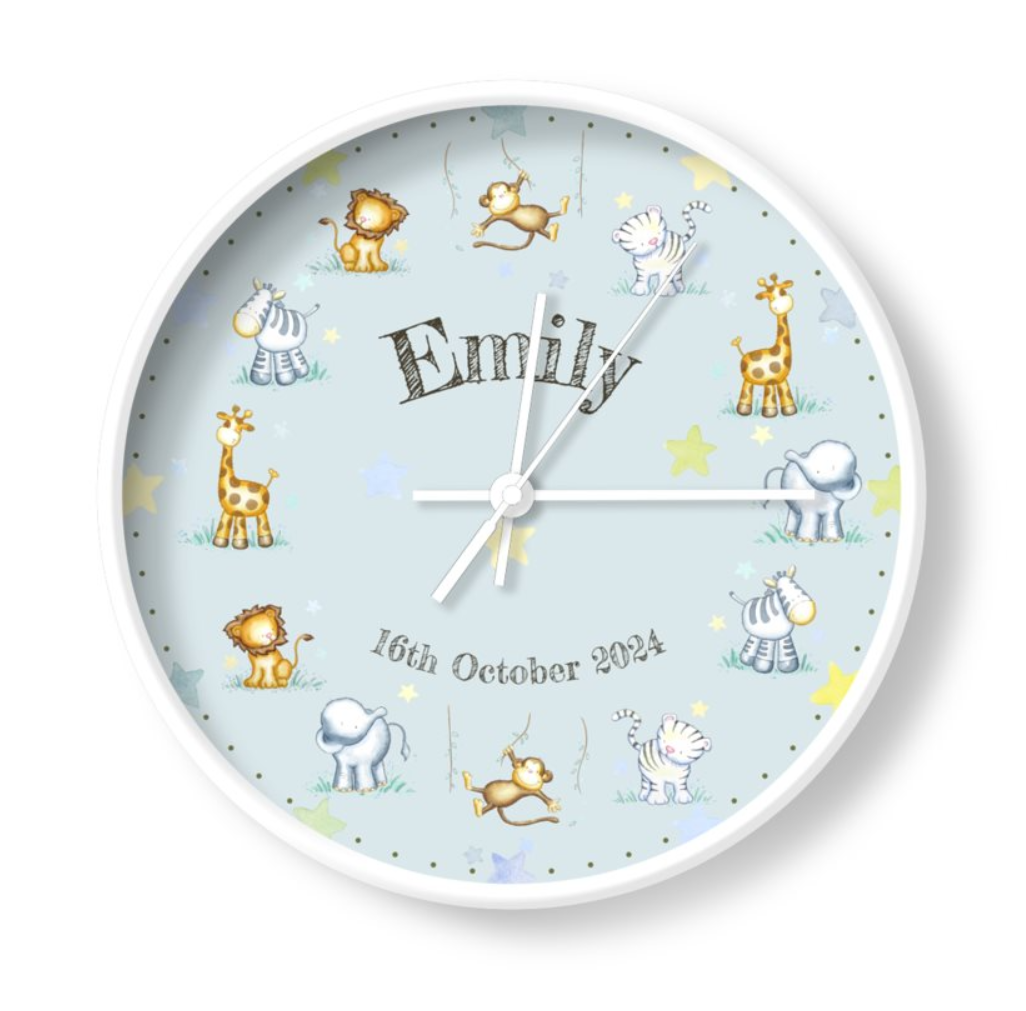 Baby Jungle nursery clock - personalised with child’s name