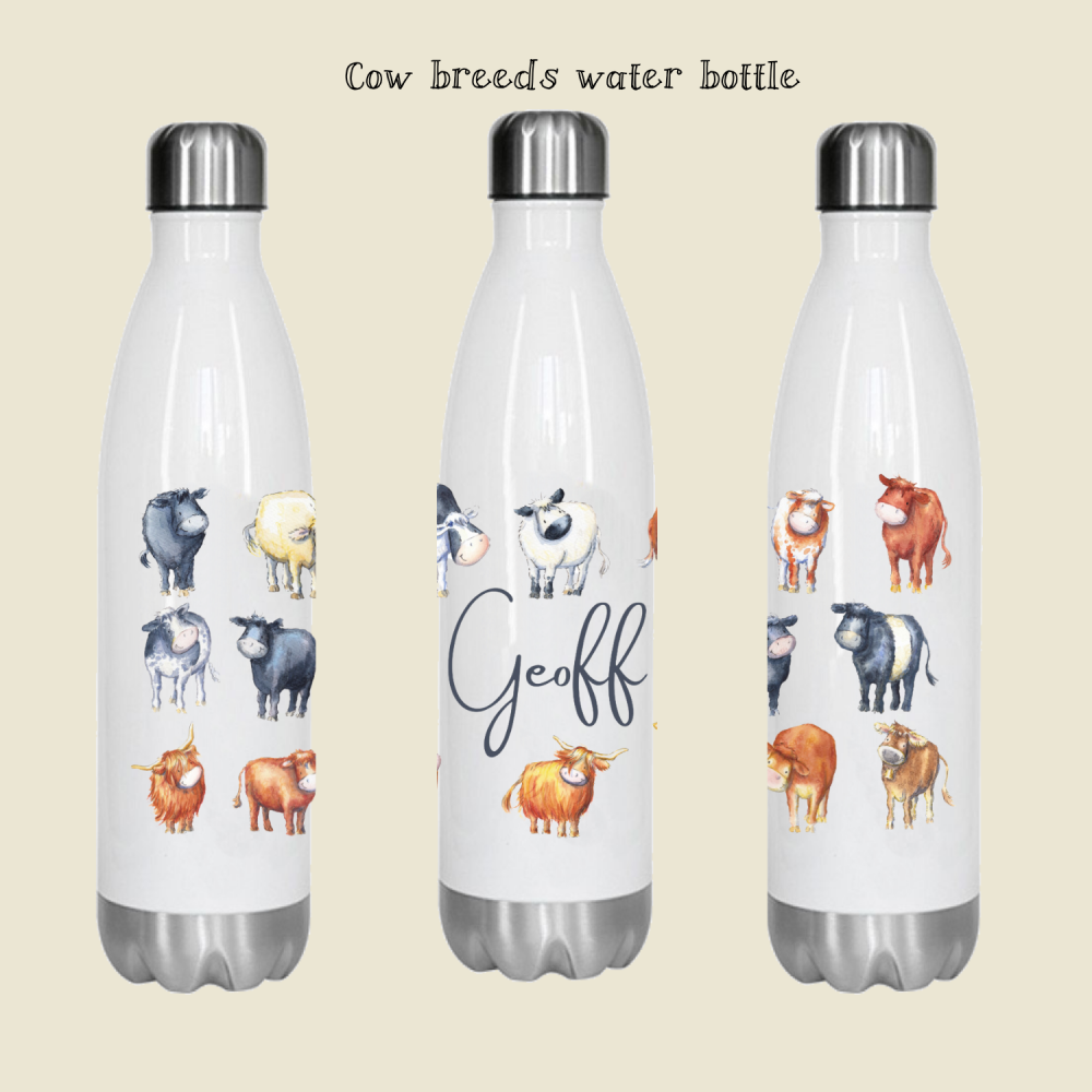 Cow breeds  thermal water bottle - personalised