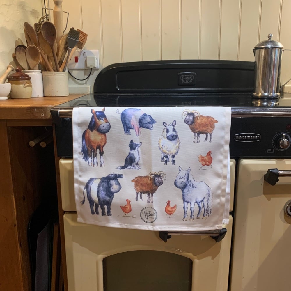 Bespoke farm animals tea towel