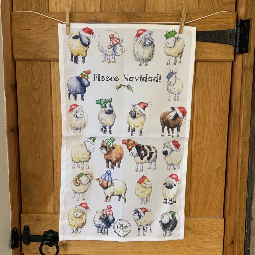Sheep breeds Christmas tea towel