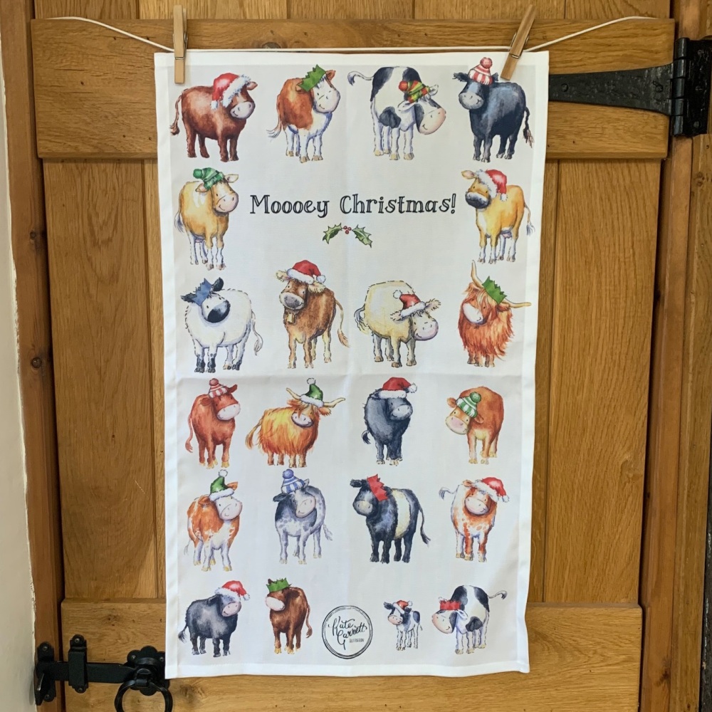 Cow breeds Christmas tea towel