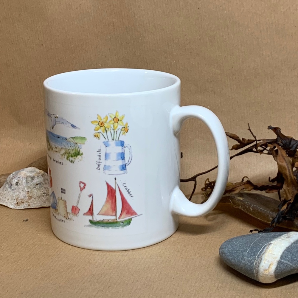 Seaside / Cornwall mug with FREE mackerel coaster