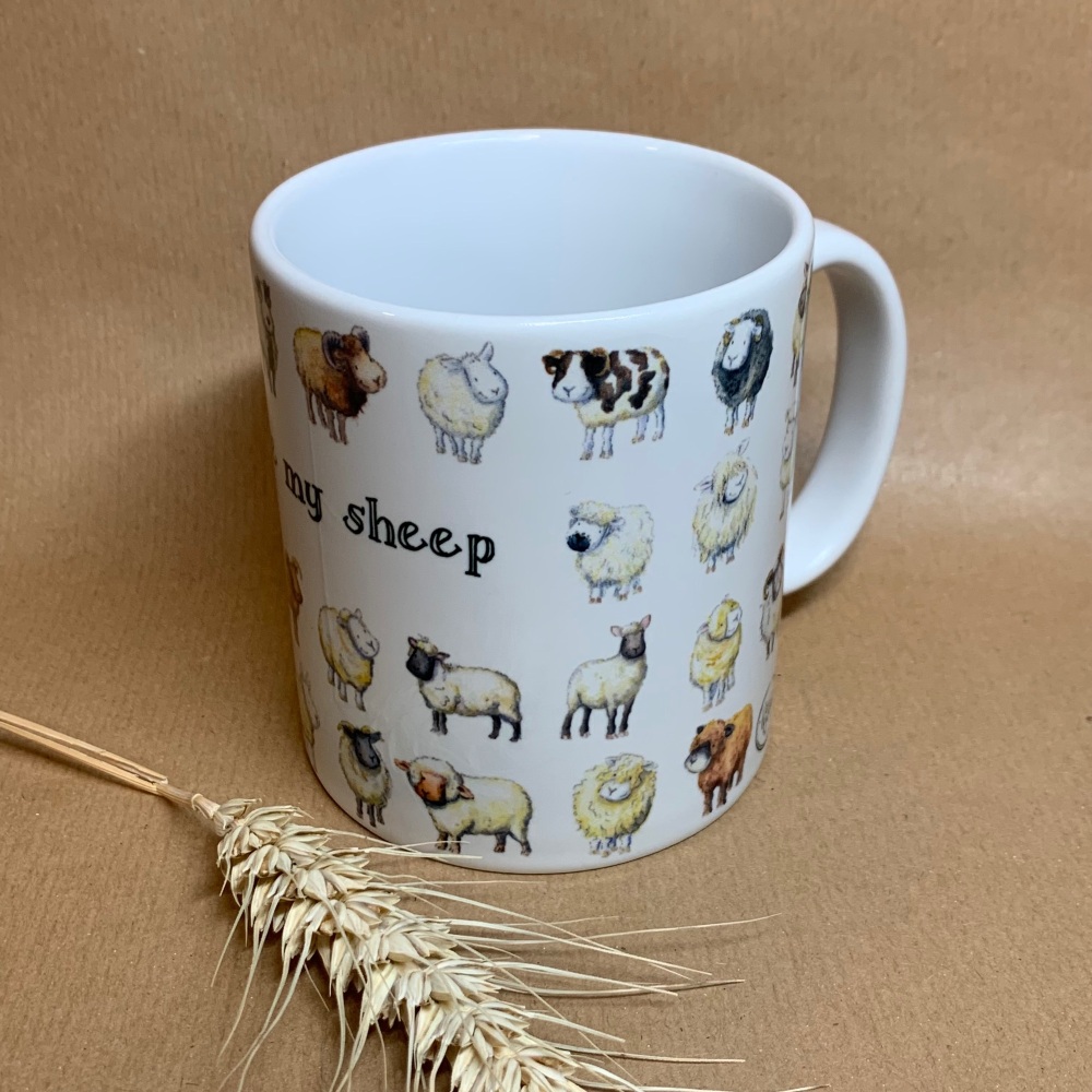 Sheep breeds ceramic mug - 11oz Multiple sheep breeds on a mug