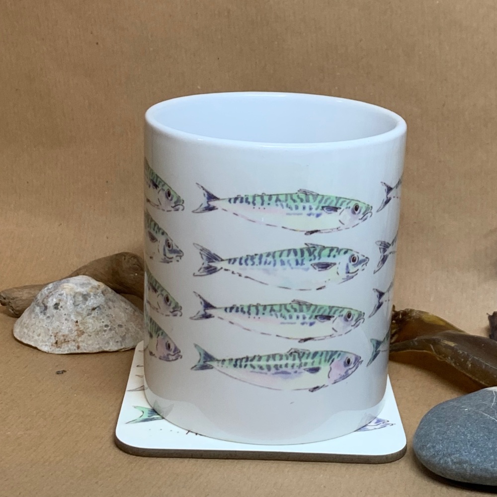 Mackerel mug and coaster set