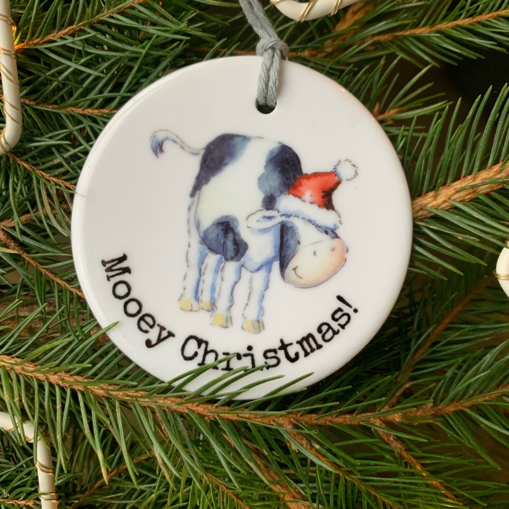 Cow breed Mooey Christmas hanging ceramic decoration