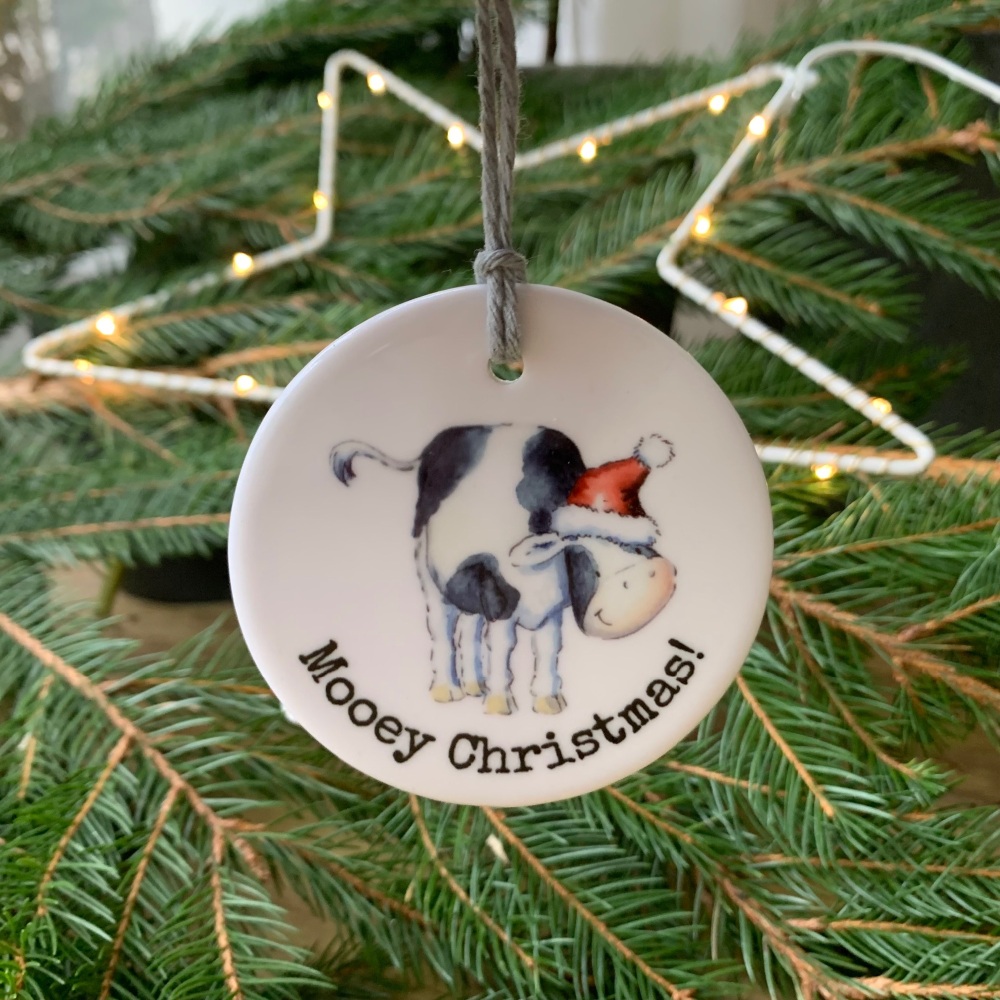 Cow breed Mooey Christmas hanging ceramic decoration