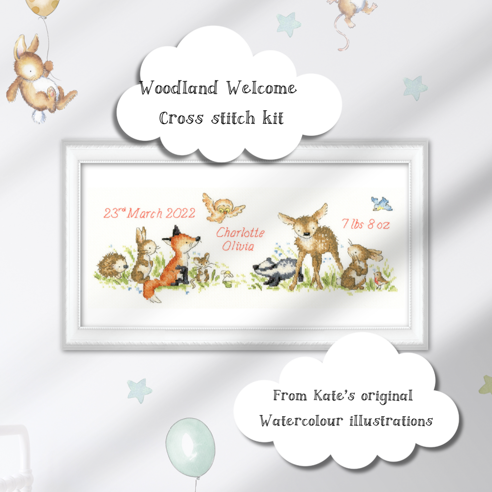 Woodland Welcome Cross stitch kit  - New baby birth sampler XKG14