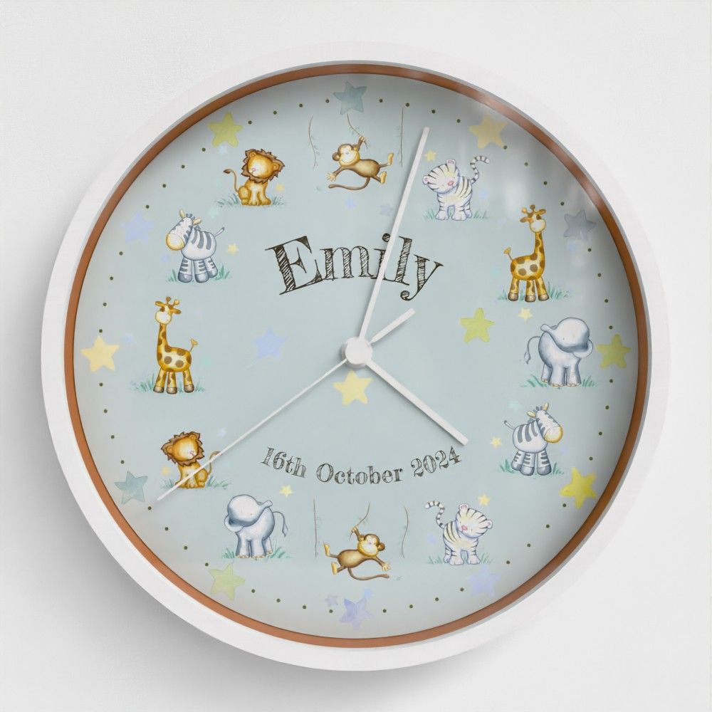 Baby Jungle nursery clock - personalised with child’s name