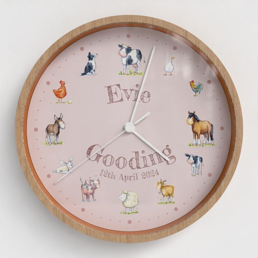 Farm animals nursery clock child’s name