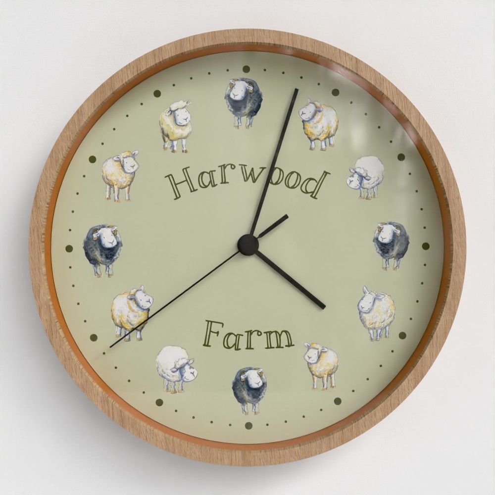 Farm kitchen clock - farm name and your choice of animals
