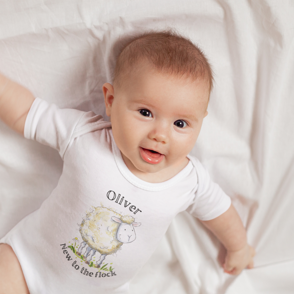 Baby sheep farmer body suit  - New to the flock personalised