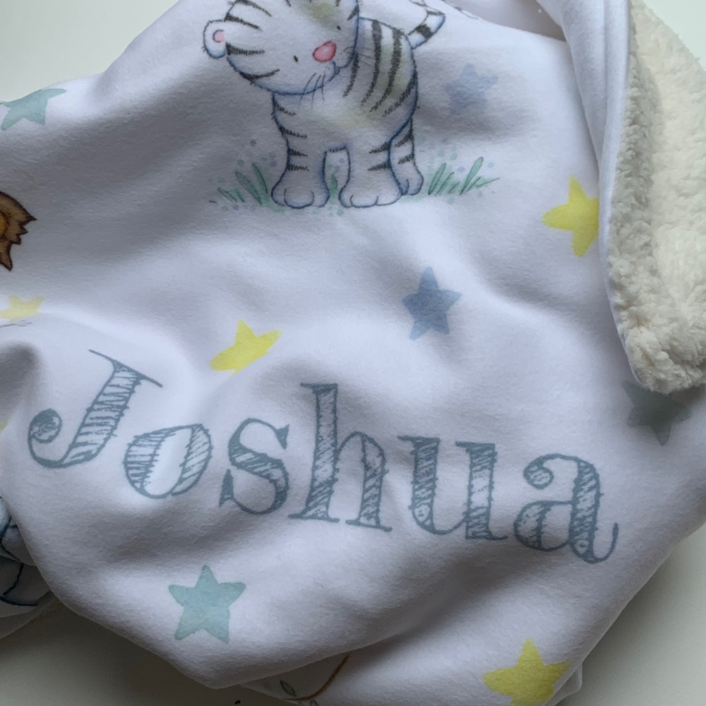 Luxury Personalised Jungle Sherpa Baby Blanket