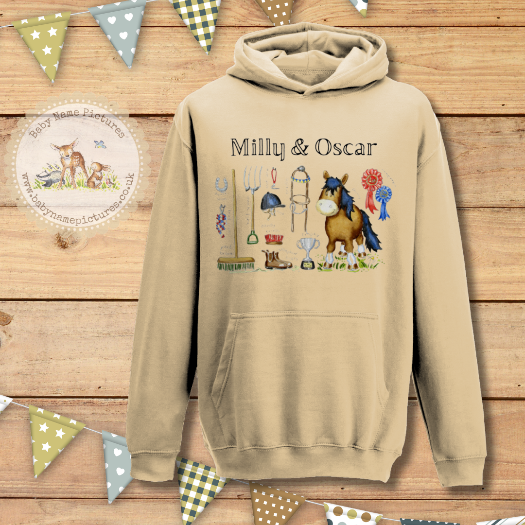 Personalised Pony Hoodie – Equestrian Horse Riding Sweatshirt | Pony Lover Gift | Custom Name Jumper | 35 Colours