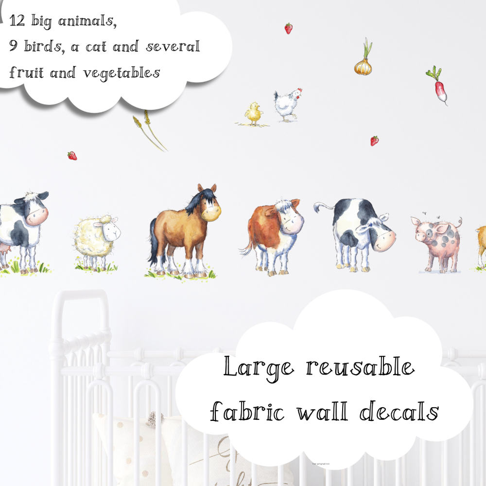 Farm Animals Nursery Wall stickers - UK made fabristick decals