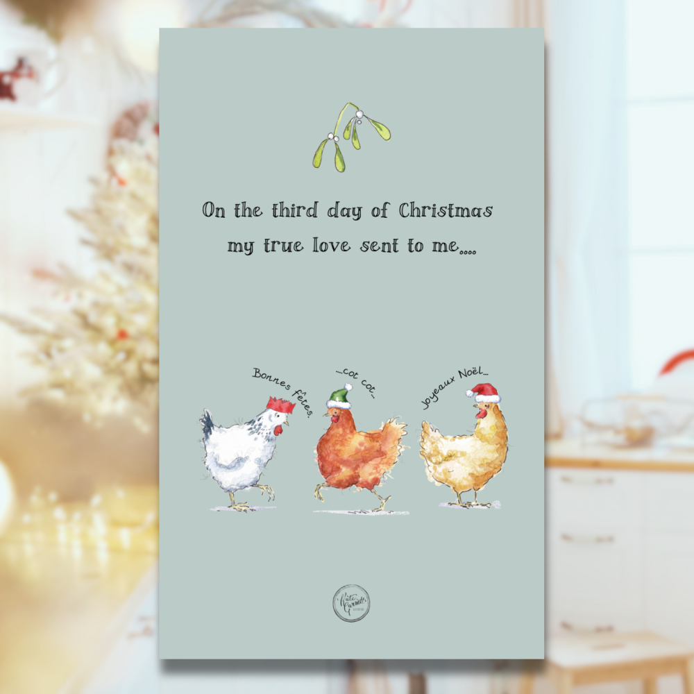 Three French Hens Christmas Tea Towel – Duck Egg Blue