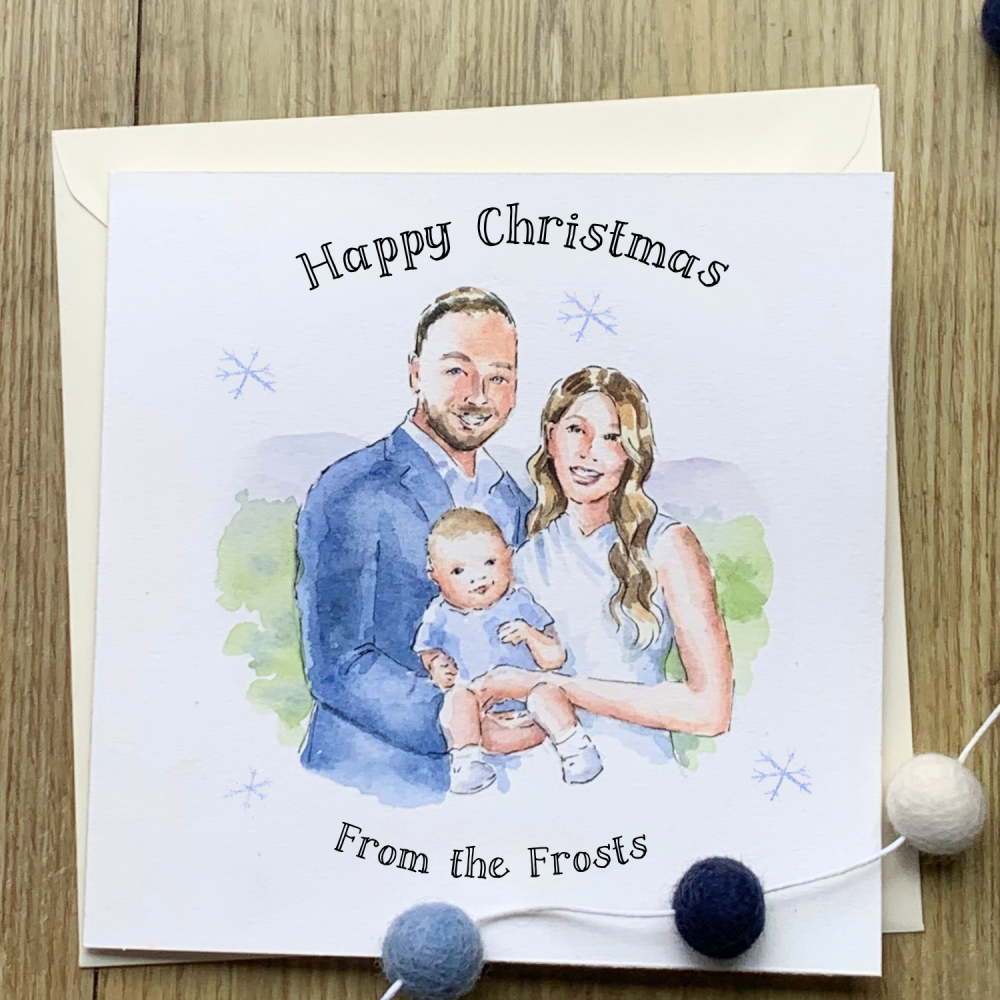 Personalised Hand Painted Christmas Card – Family, Pets or Home Scene