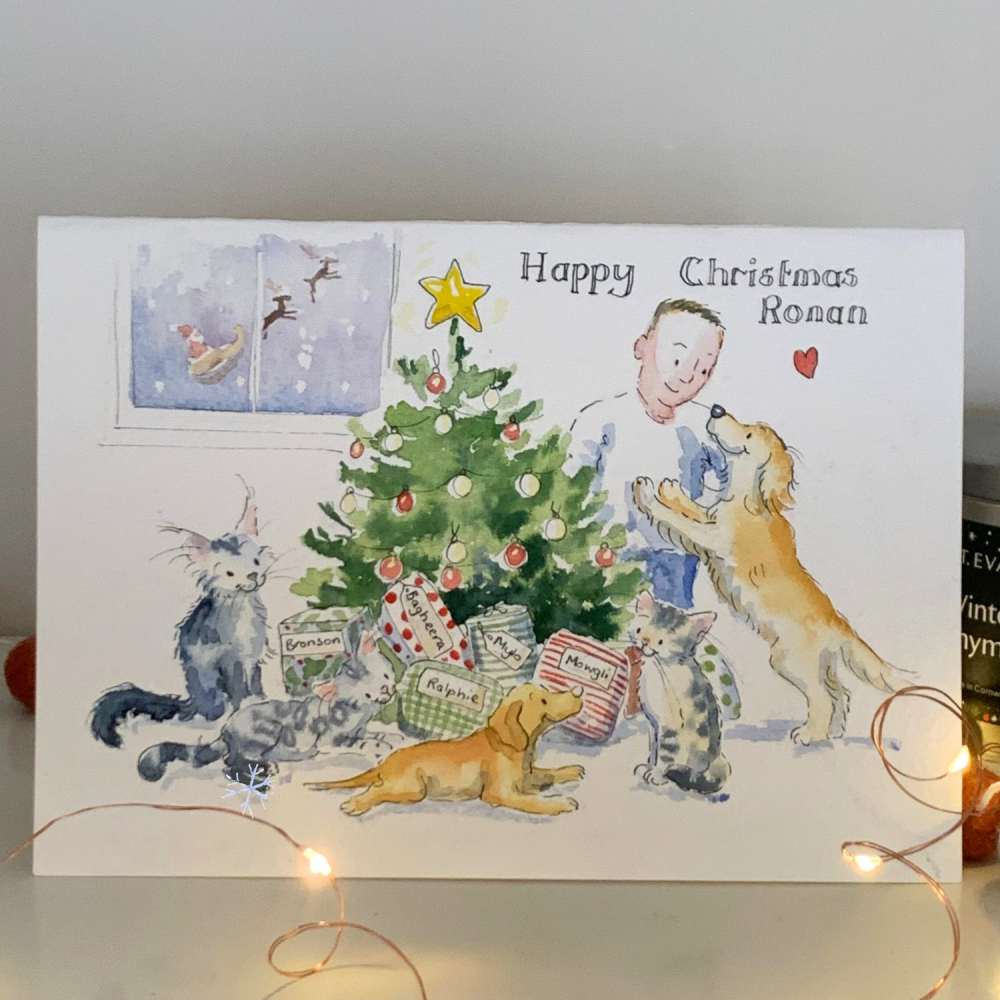 Personalised Hand Painted Christmas Card – Family, Pets or Home Scene