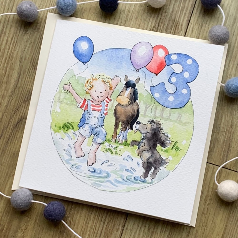 Handpainted childrens birthday card