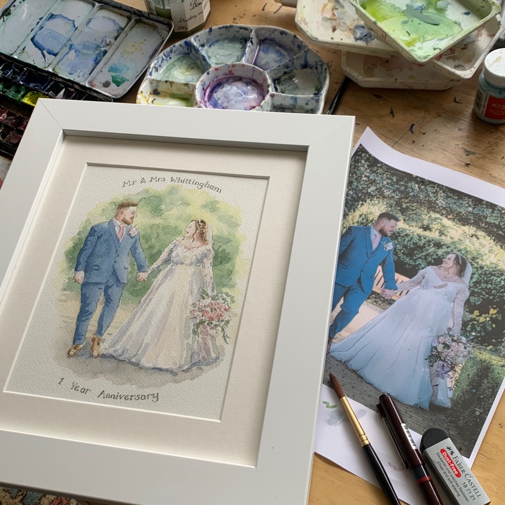 Hand-Painted Wedding Portrait Painting &ndash; 14 x 10 Framed Keepsake