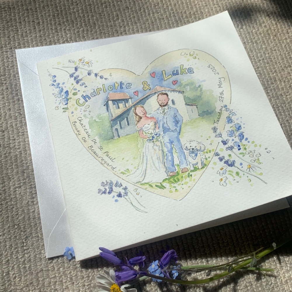 Hand-Painted Wedding Card &ndash; Personalised Watercolour Illustration