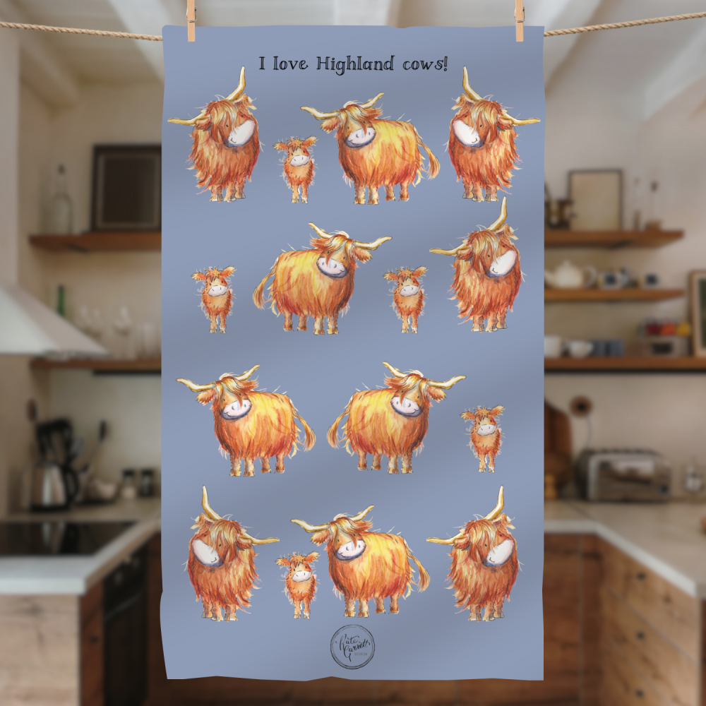Highland cow tea towel