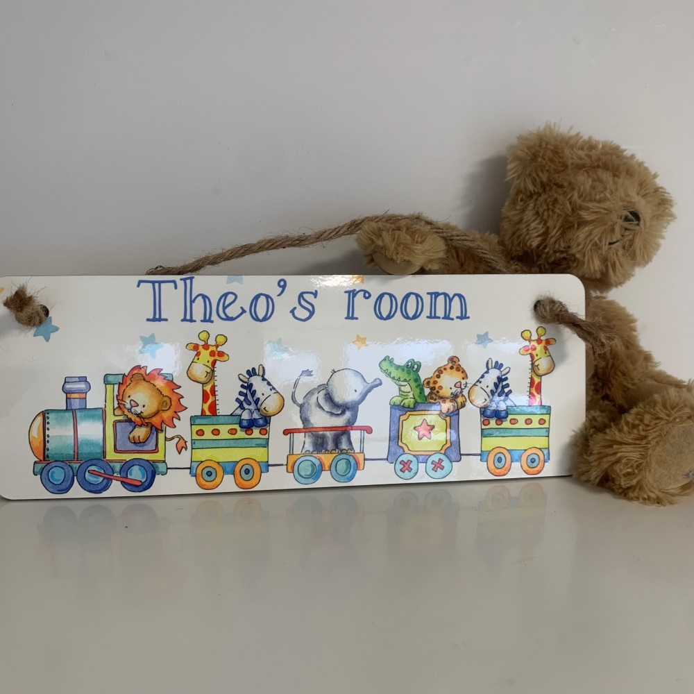 Personalised Train Zoo Animals Door Sign – Children’s Room Plaque