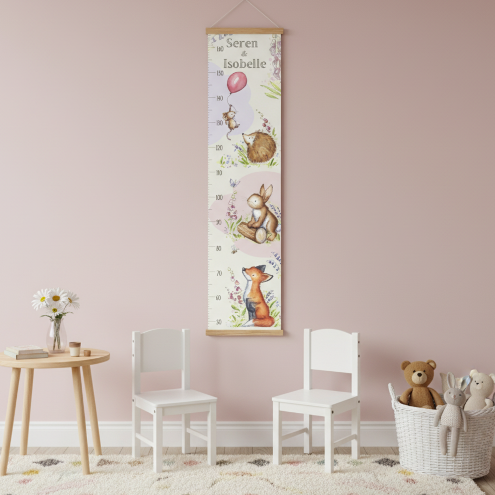 Woodland animals personalised height chart