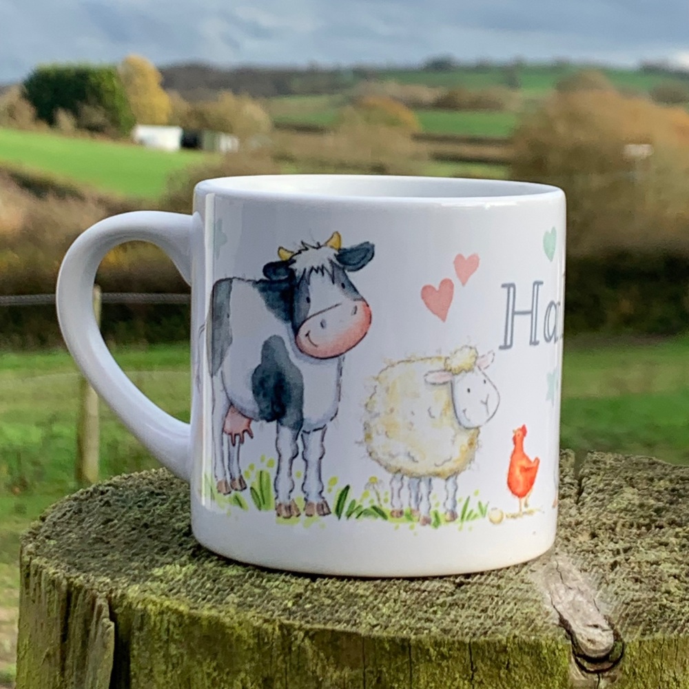 Childrens little farmer mug - cute watercolour farm animals