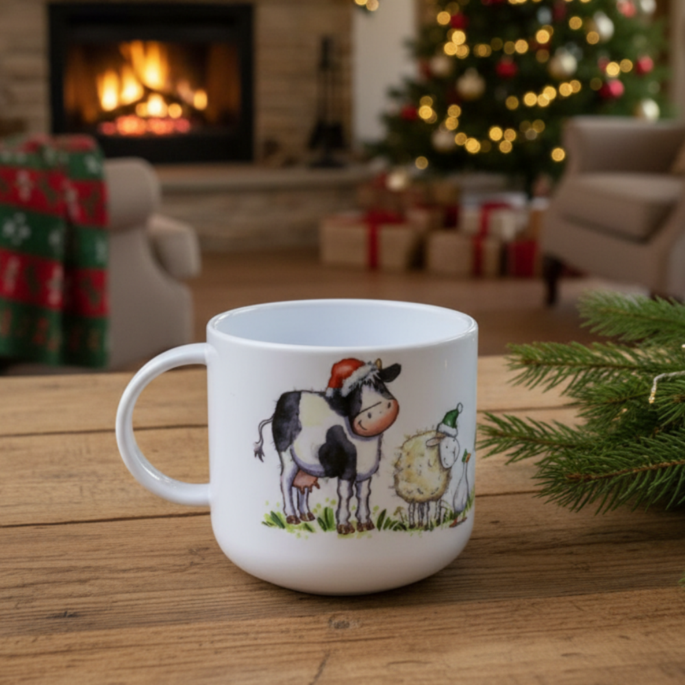 Childrens Christmas polymer mug - farm animals
