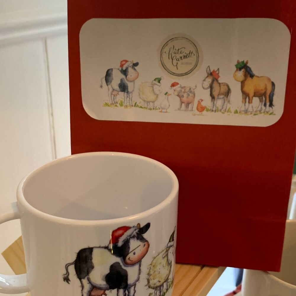 Childrens Christmas polymer mug - farm animals