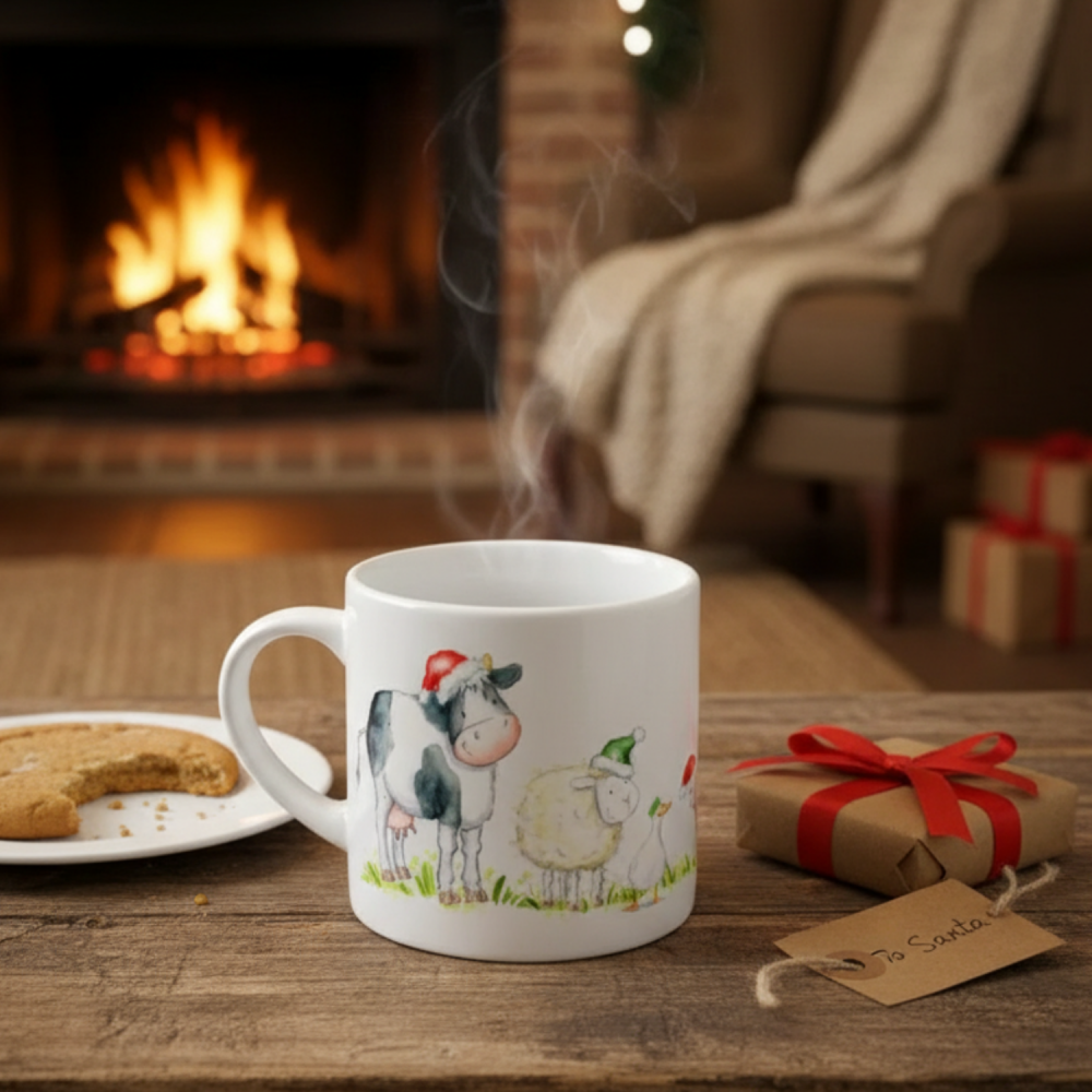 Childrens Christmas ceramic mug - farm animals